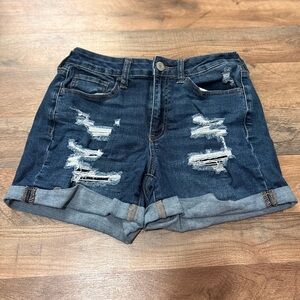 SO Dark Blue Distressed Jean Shorts